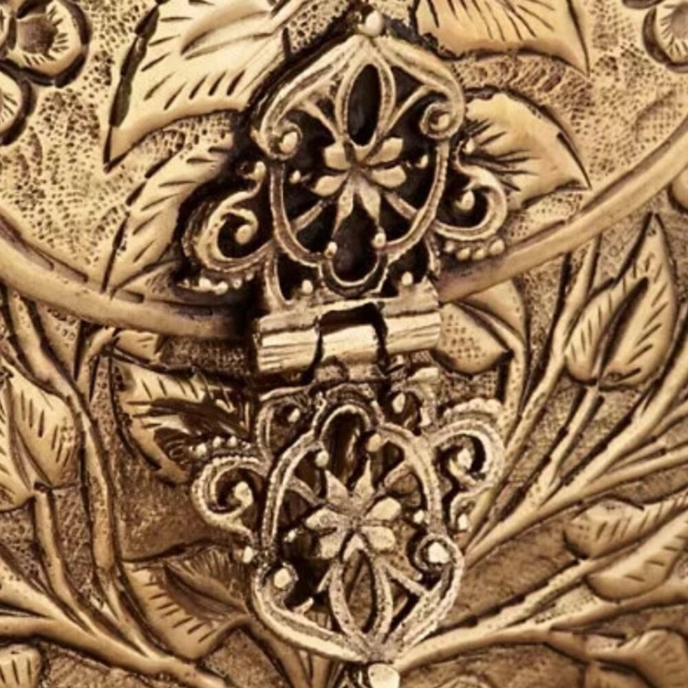 BHLDN Anthropologie Gold Metal Brienne Embossed St Xavier Bridal Clutch - Picture 7 of 7